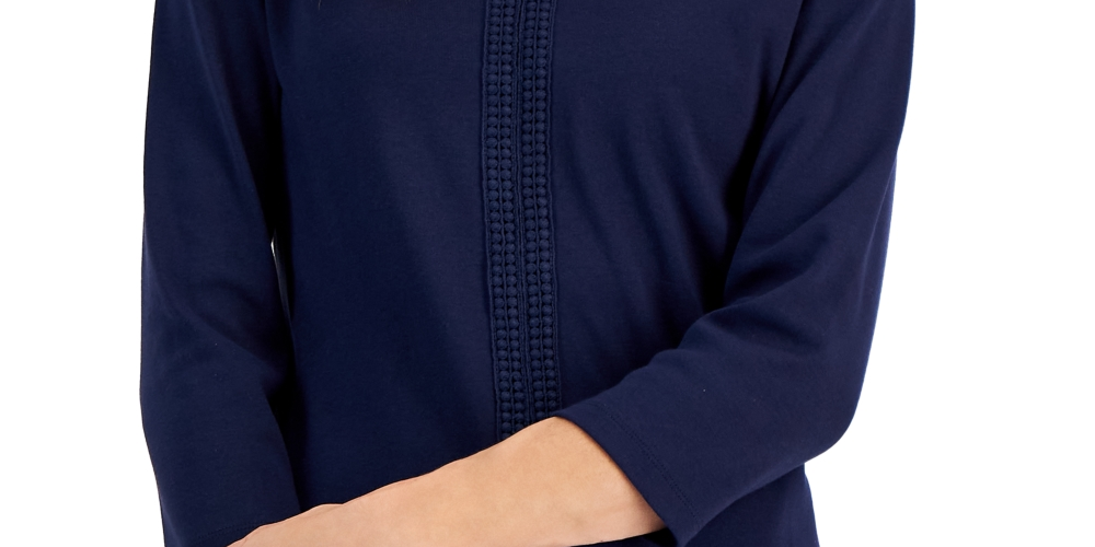 Karen Scott Women's 3/4 Sleeve Crochet Detail Top Blue Size X-Large