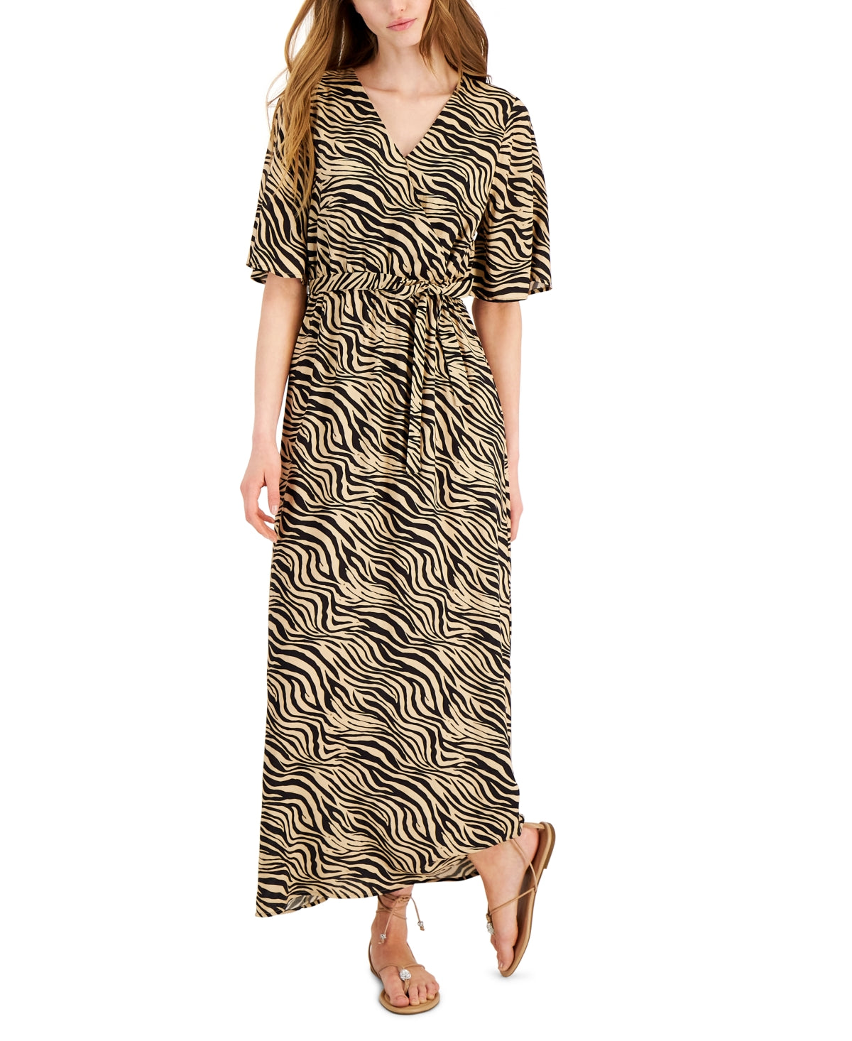 INC International Concepts Women's Zebra Maxi Dress Brown Size X-Small