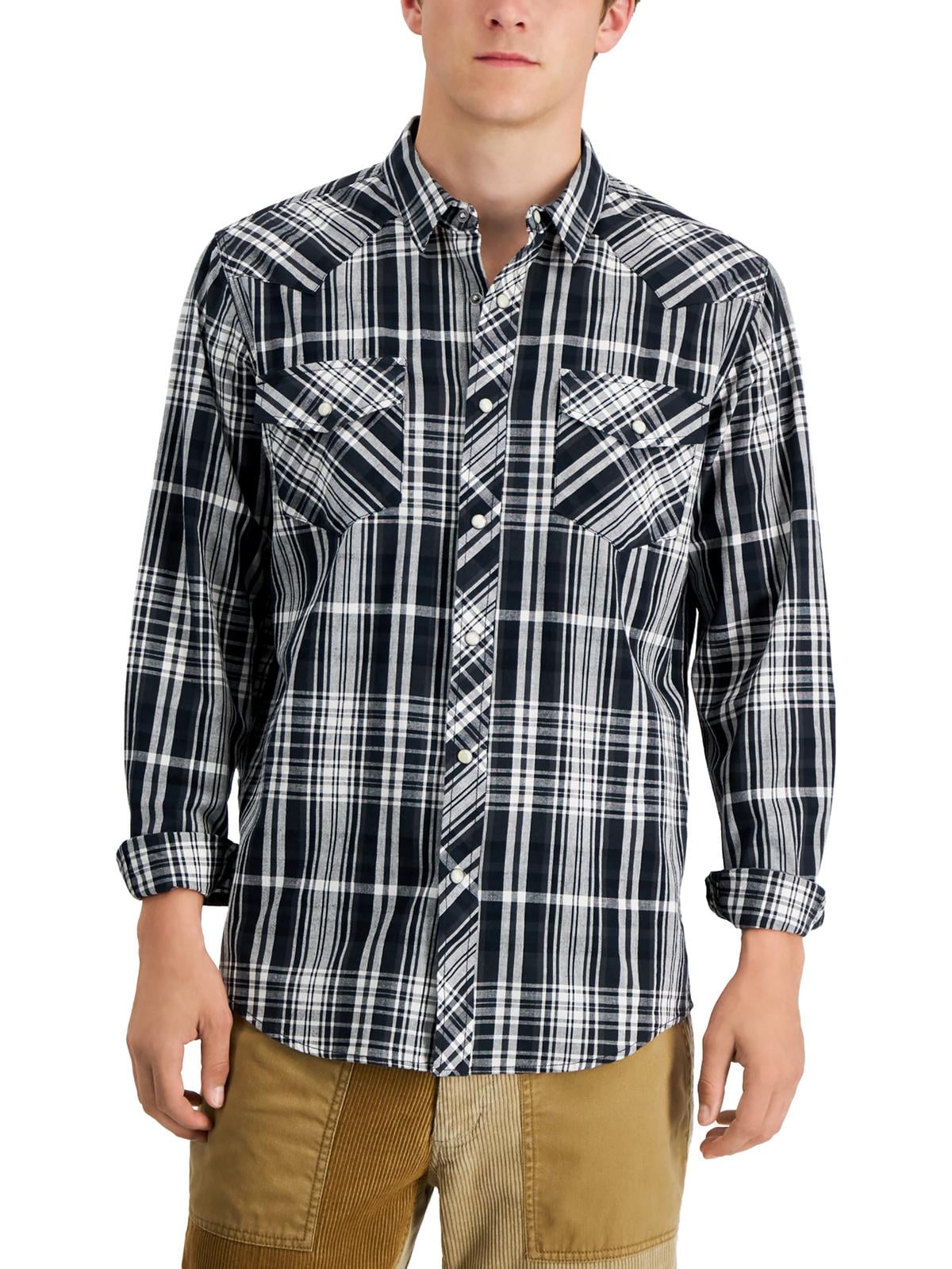 Sun + Stone Men's Remington Woven Regular Fit Button Down Shirt Black Size Small