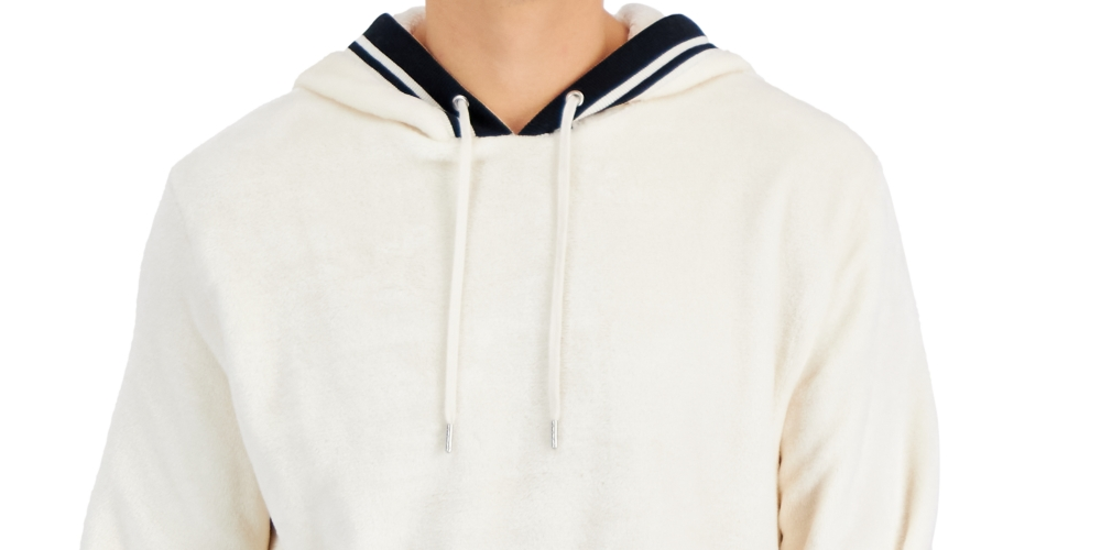 INC International Concepts Men's Regular Fit Ribbed Velour Hoodie White Size Small