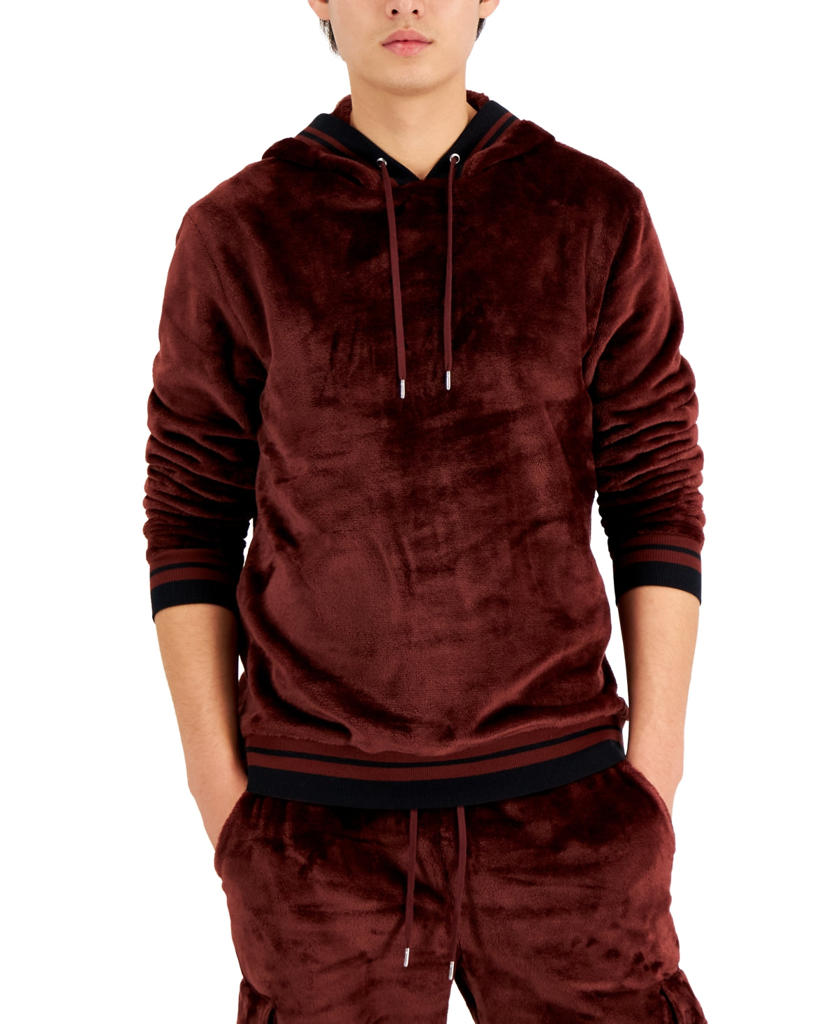 INC International Concepts Men's Regular Fit Ribbed Velour Hoodie Brown Size X-Large