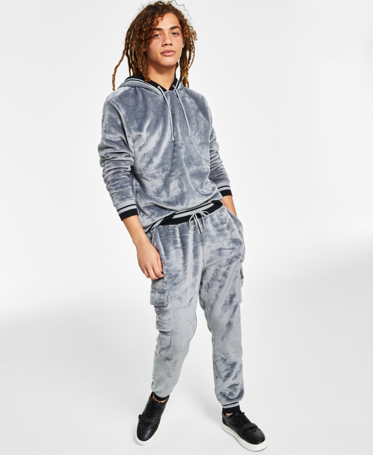 INC International Concepts Men's Regular Fit Ribbed Velour Cargo Joggers Blue Size XX-Large
