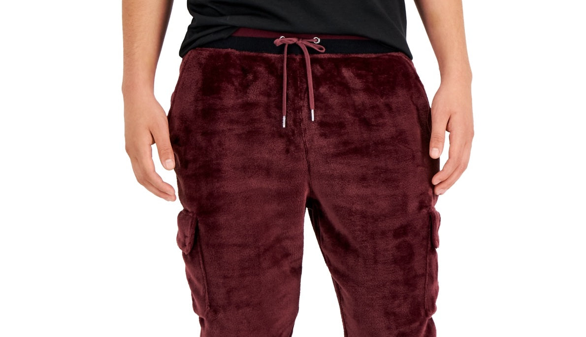 INC International Concepts Men's Regular Fit Ribbed Velour Cargo Joggers Red Size X-Large