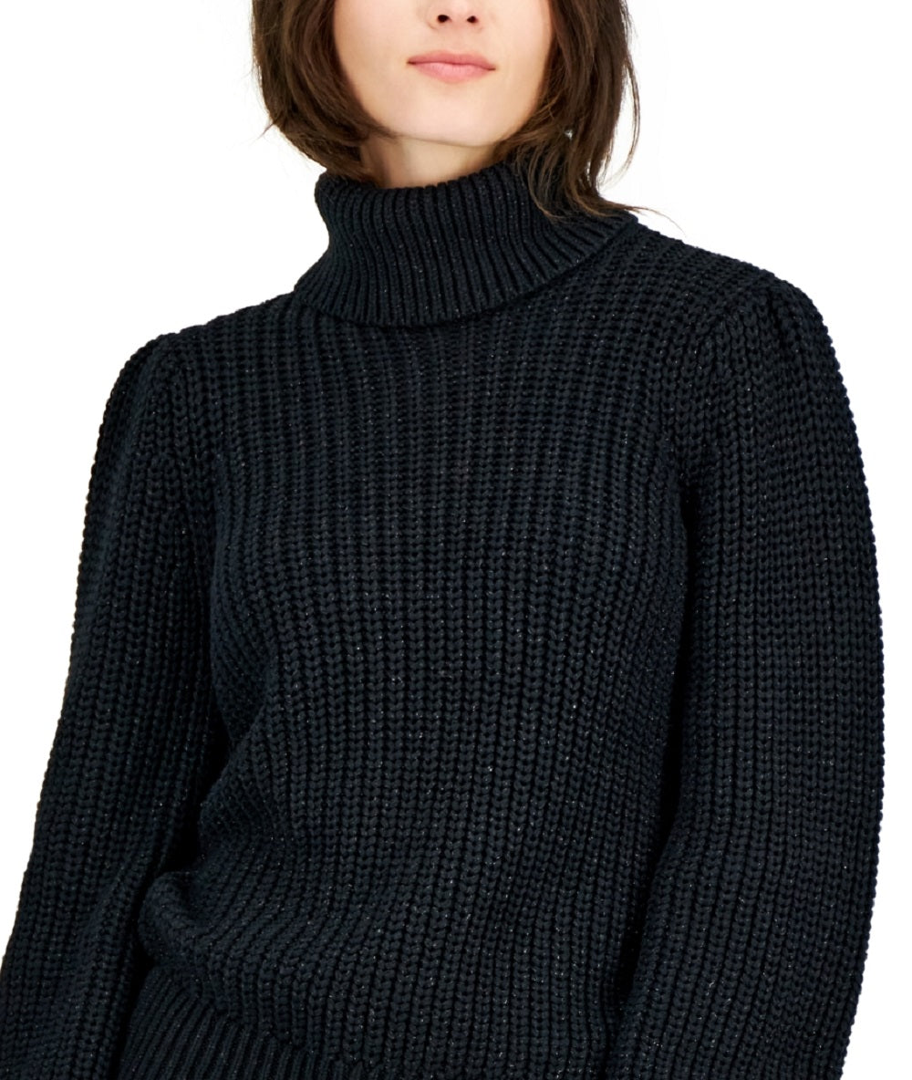 INC International Concepts Women's Metallic Flecked Turtleneck Sweater Black Size Medium