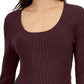 INC International Concepts Women's Scoop Neck Ribbed Sweater Red Size Large