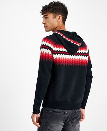 INC International Concepts Men's Cashmere Geo Stripe Hoodie Black Size Large