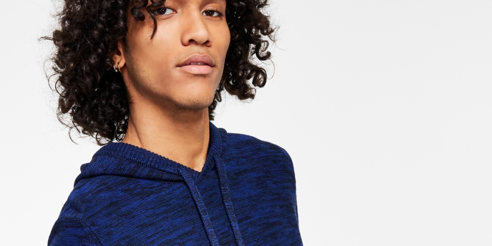 Sun + Stone Men's Solid Marled Hooded Sweater Blue Size Small