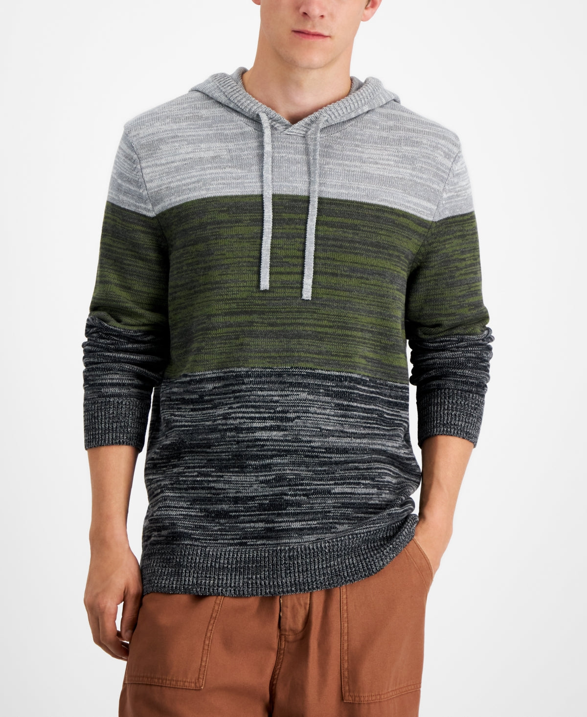 Sun + Stone Men's Colorblocked Hooded Sweater Gray Size Large