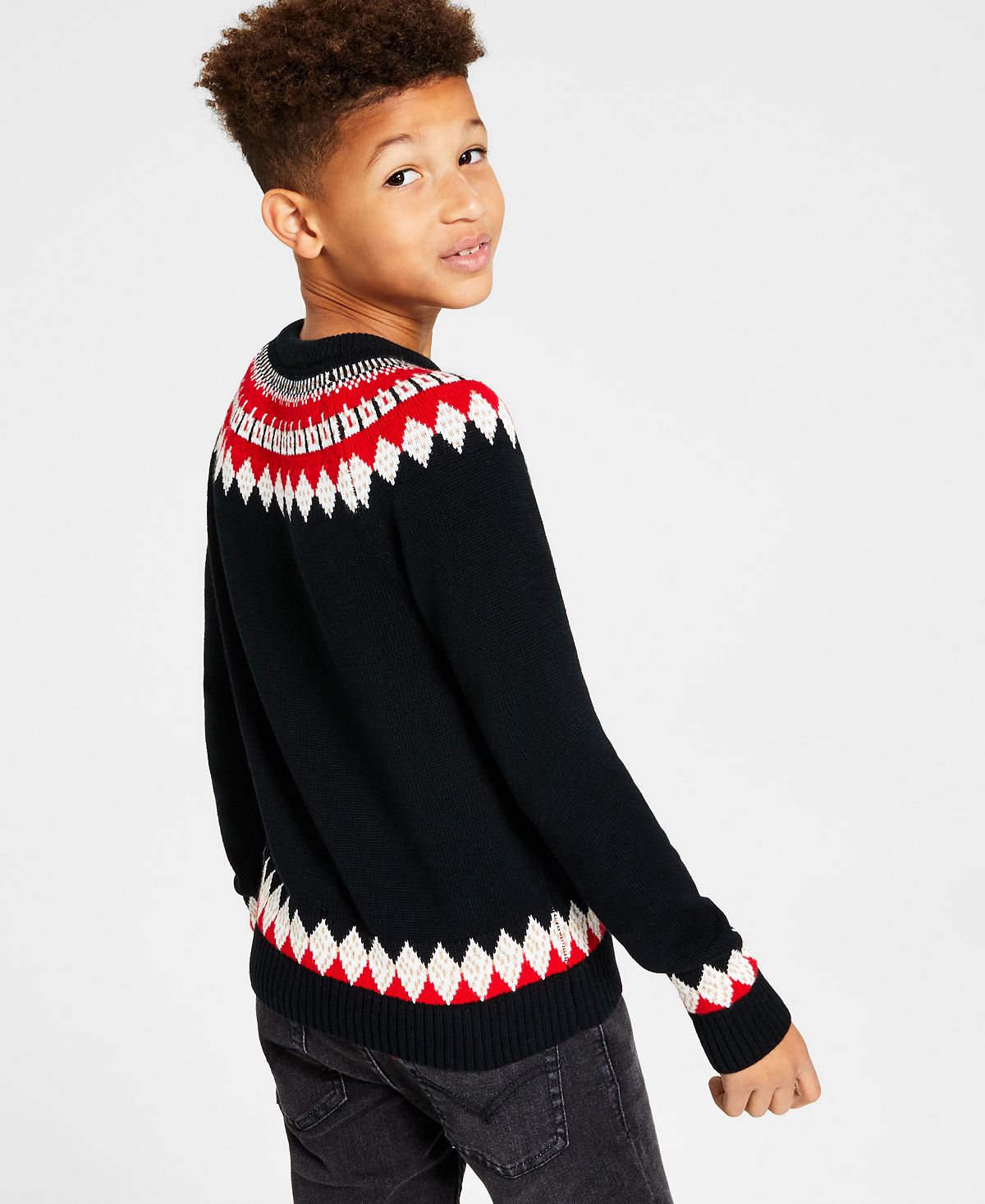 Charter Club Big Boy's Fair Isle Mock Neck Holiday Sweater Black Size Medium