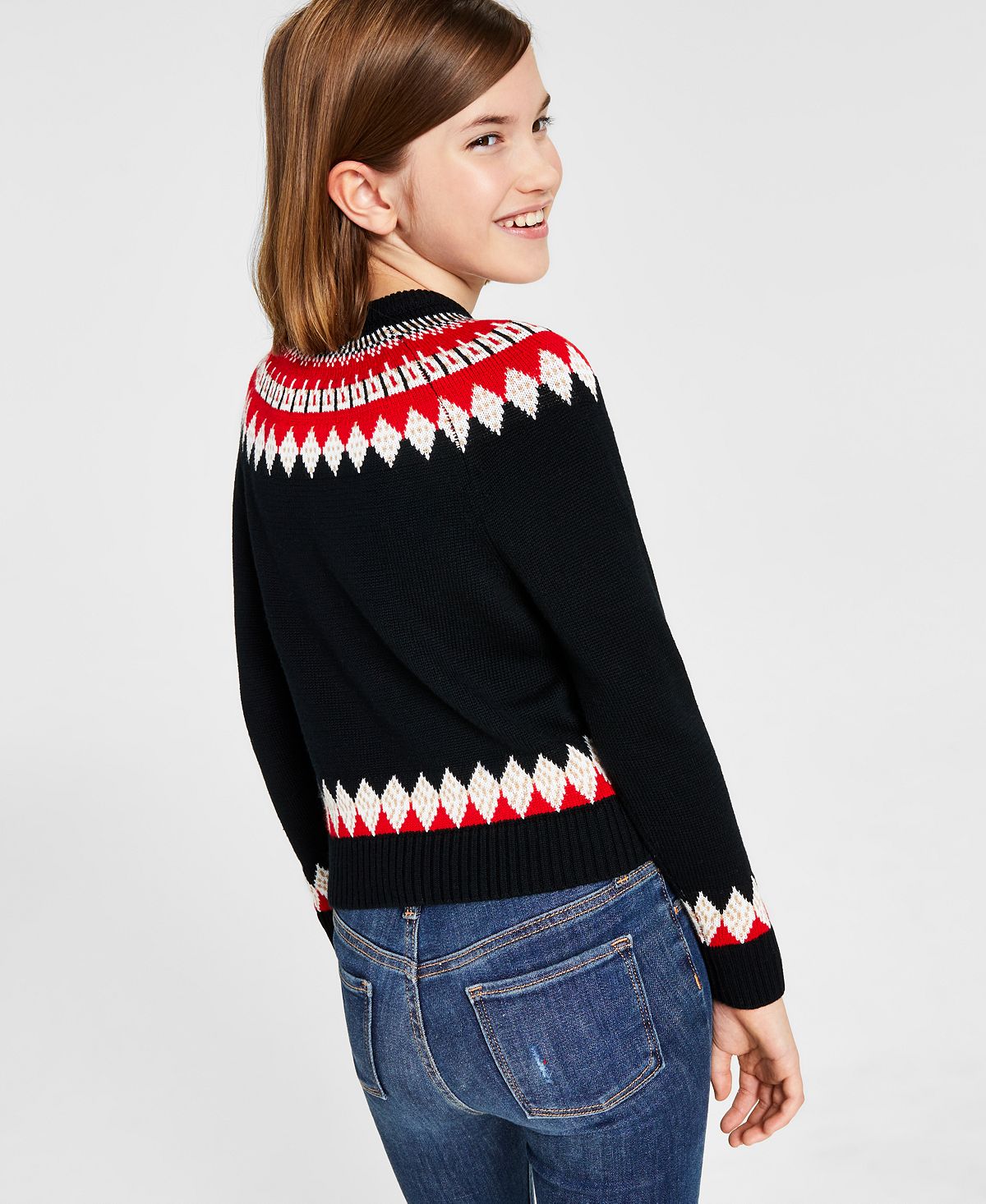 Charter Club Big Girl's Fair Isle Mock Neck Holiday Sweater Black Size Large