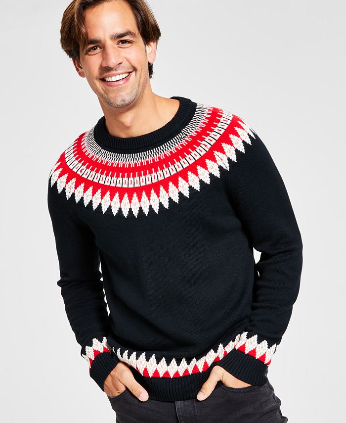 Charter Club Men's Fair Isle Mock Neck Holiday Sweater Black Size Medium