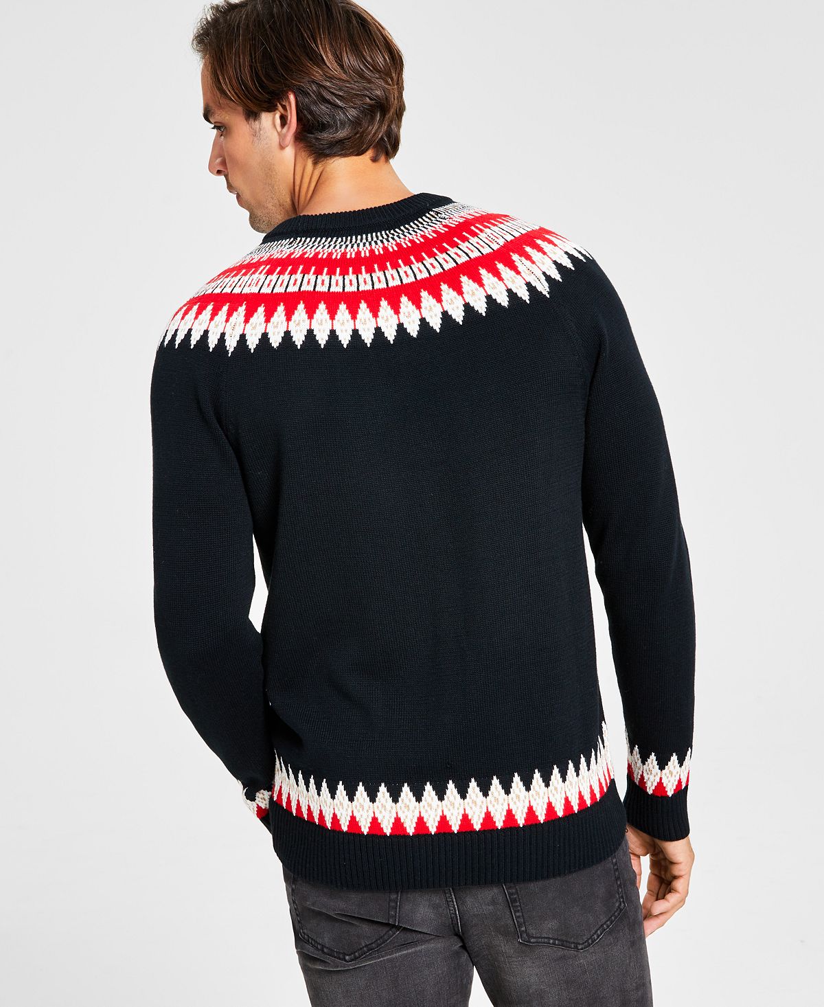 Charter Club Men's Fair Isle Mock Neck Holiday Sweater Black Size Medium