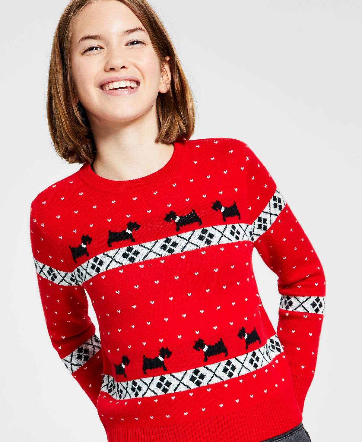 Charter Club Big Girl's Walking Scottie Holiday Sweater Red Size Small