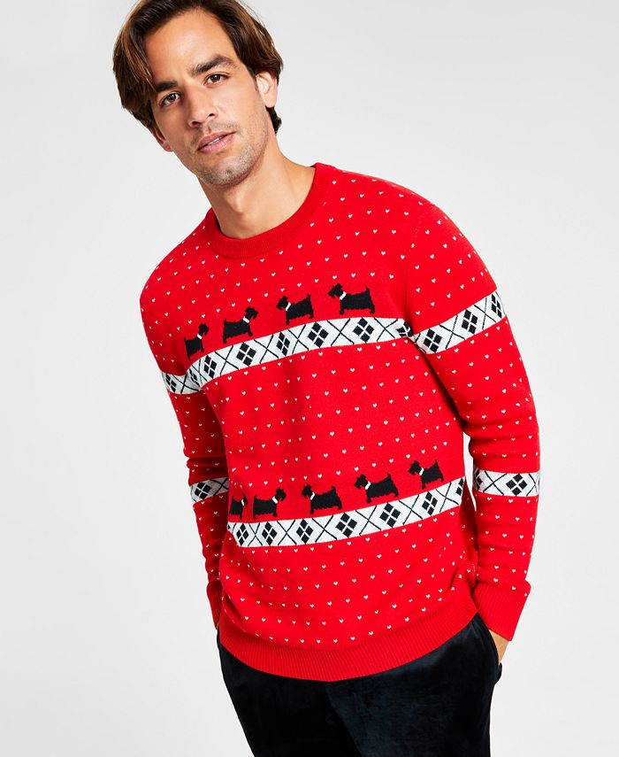 Charter Club Men's Walking Scottie Holiday Sweater Red Size Large