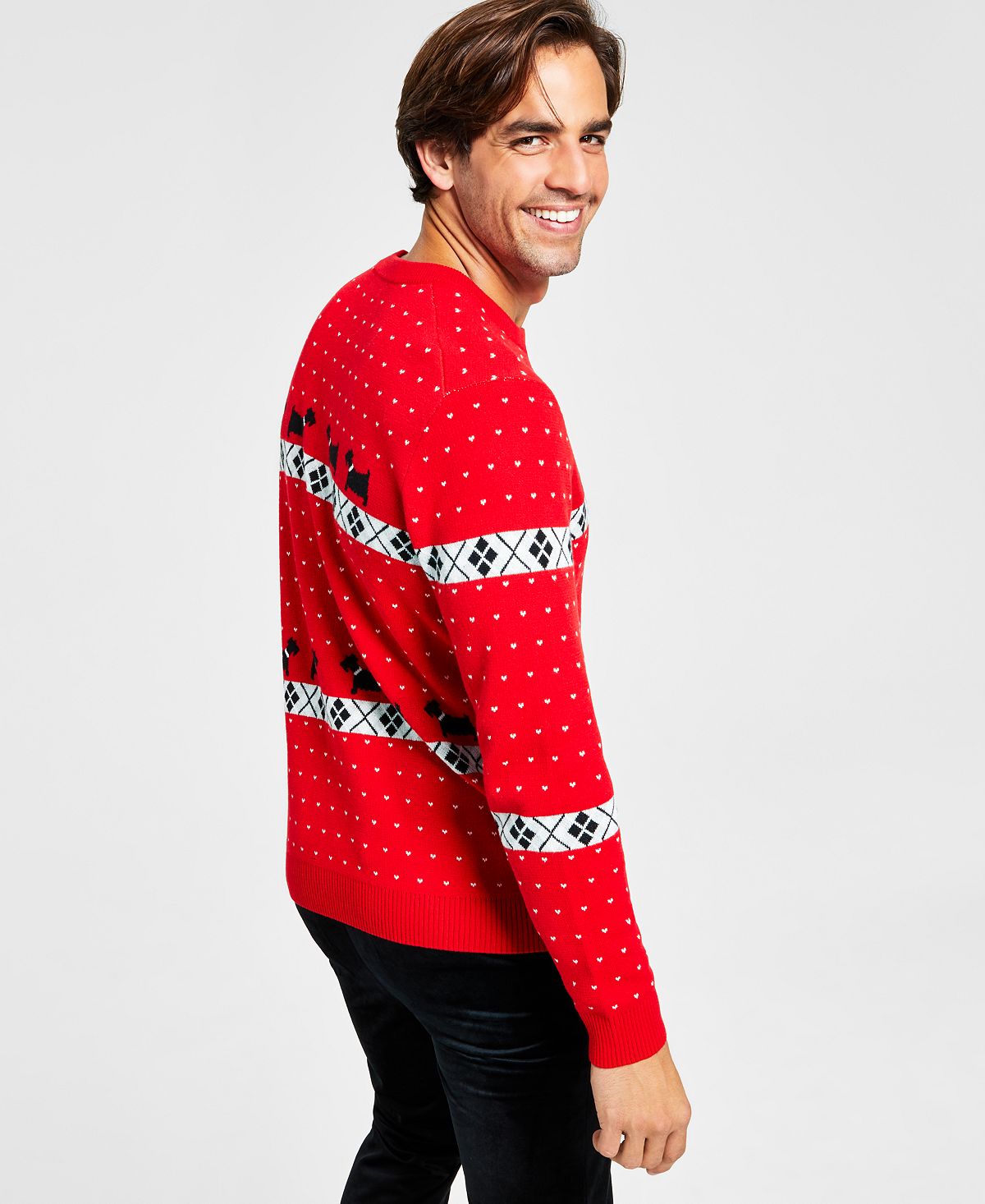 Charter Club Men's Walking Scottie Holiday Sweater Red Size Large