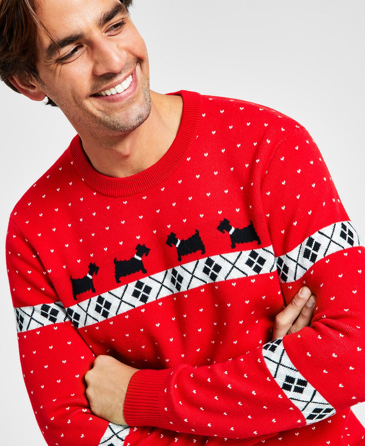 Charter Club Men's Walking Scottie Holiday Sweater Red Size Large
