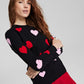 Charter Club Women's 100% Cashmere Heart Print Sweater Black Size X-Large