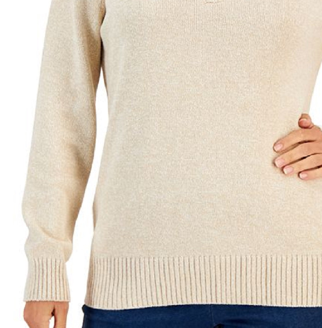 Karen Scott Women's Cotton Marl Zip Sweater Brown Size Medium
