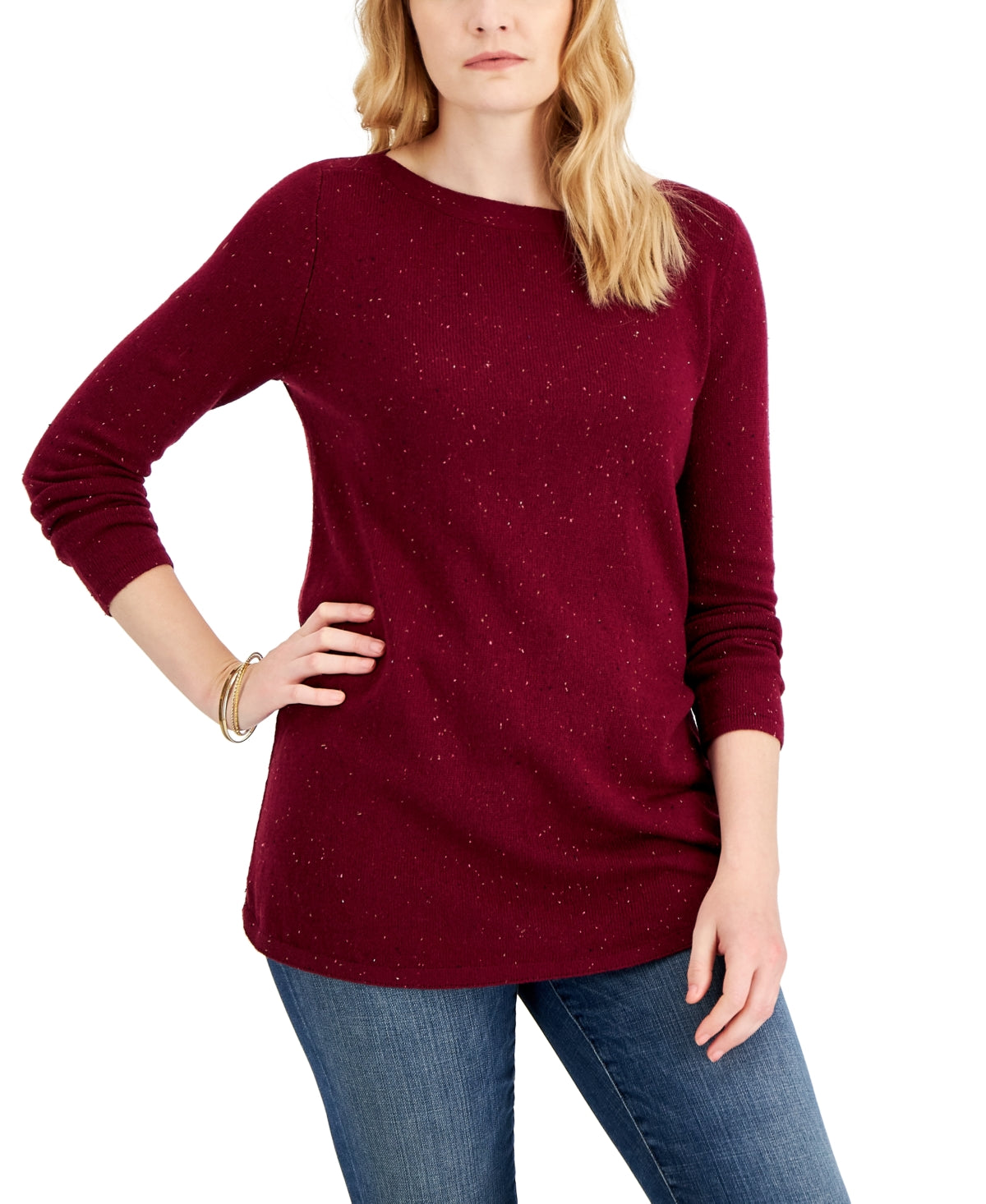 Karen Scott Women's Ballet Neck Tunic Sweater Red Size X-Large