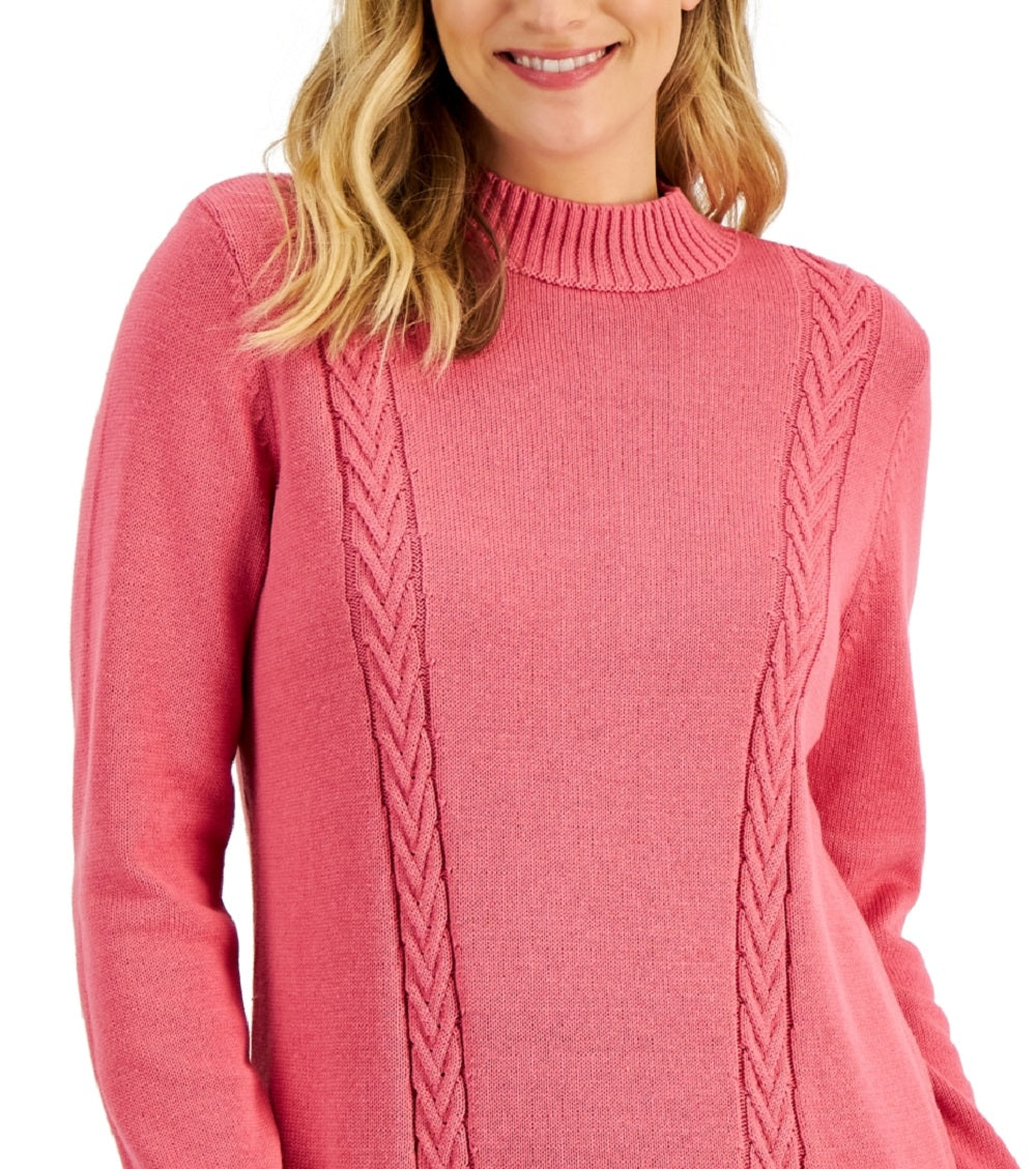Karen Scott Women's Cotton Cable Knit Sweater Pink Size X-Large