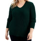 Alfani Women's Ribbed Shine V Neck Sweater Green Size 3X