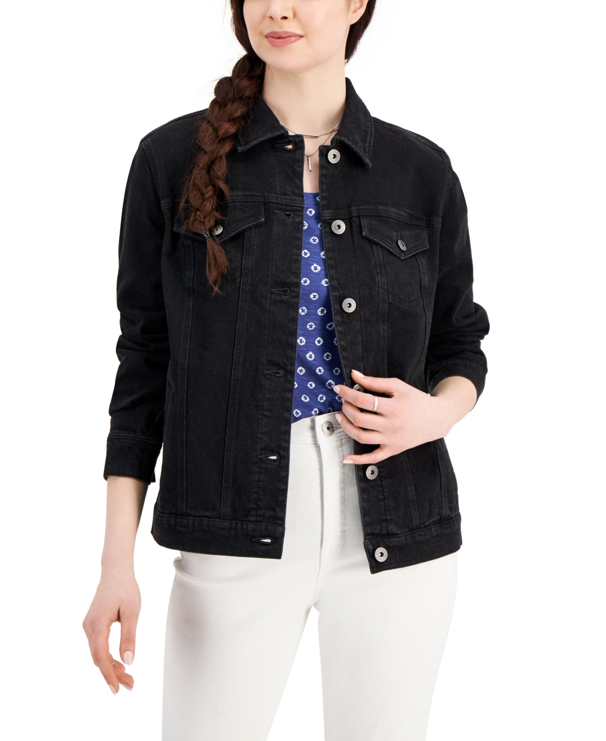 Style & Co Women's Denim Trucker Jacket Black Size Large