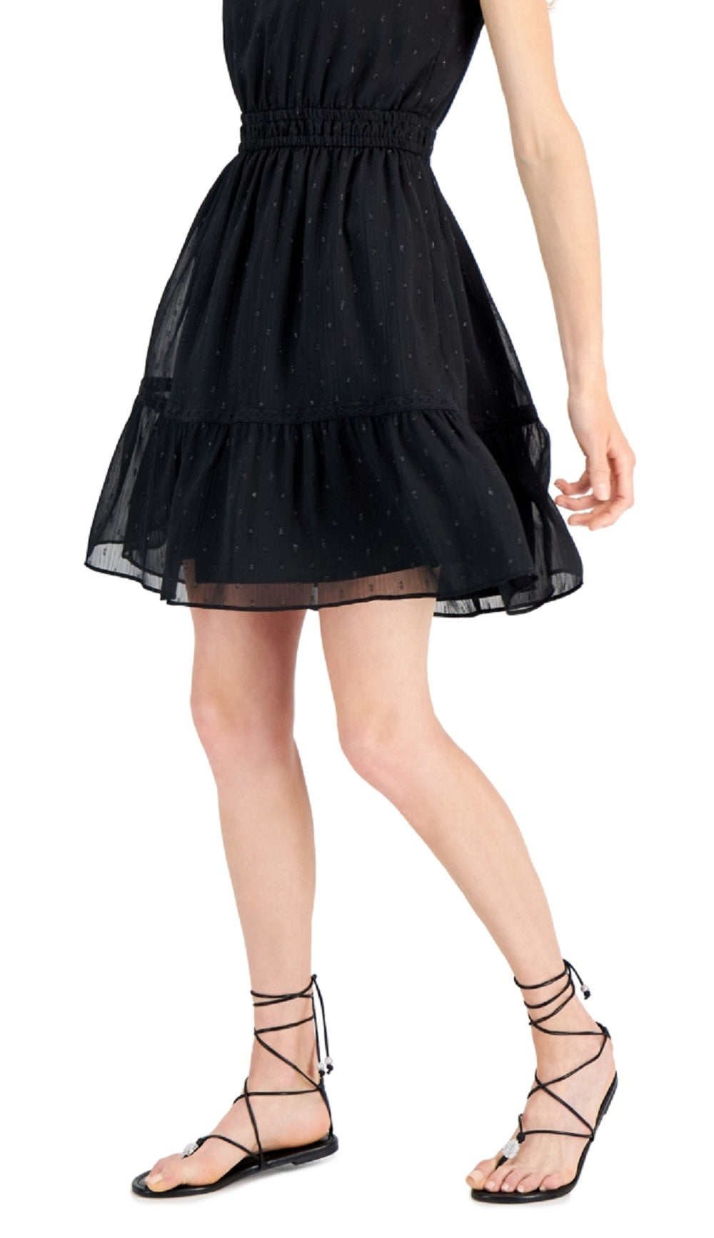 INC International Concepts Women's Clip Dot Tiered Halter Mini Dress Black Size X-Small