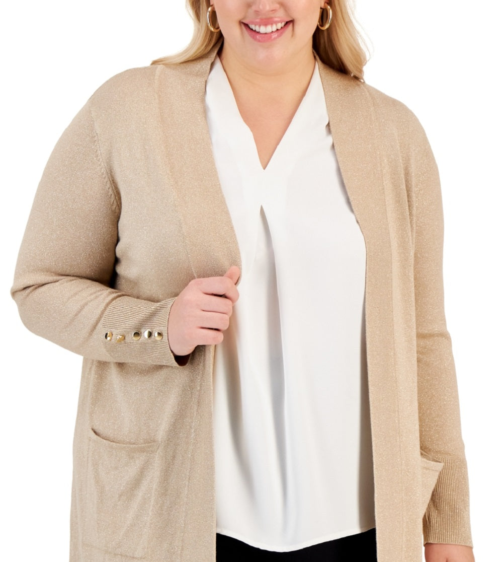 JM Collection Women's Button Sleeve Lurex Cardigan Yellow Size 3X