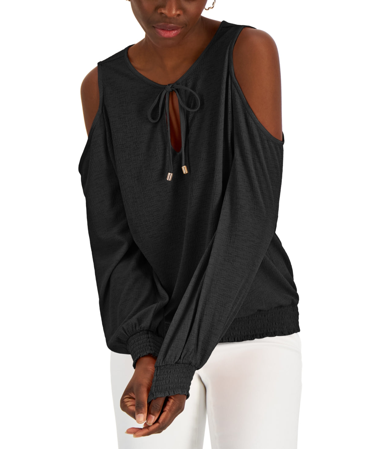 INC International Concepts Women's Cold Shoulder Knit Top Black Size Small