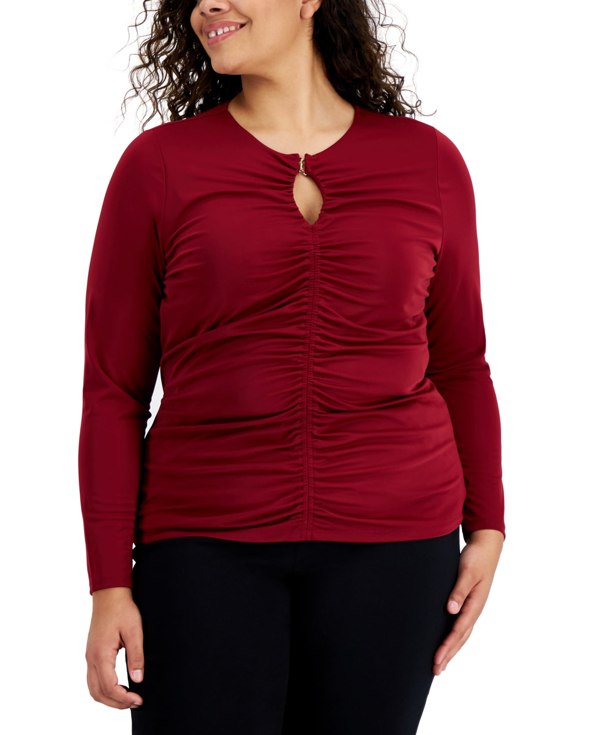 INC International Concepts Women's Keyhole Ruched Front Top Red Size 4X