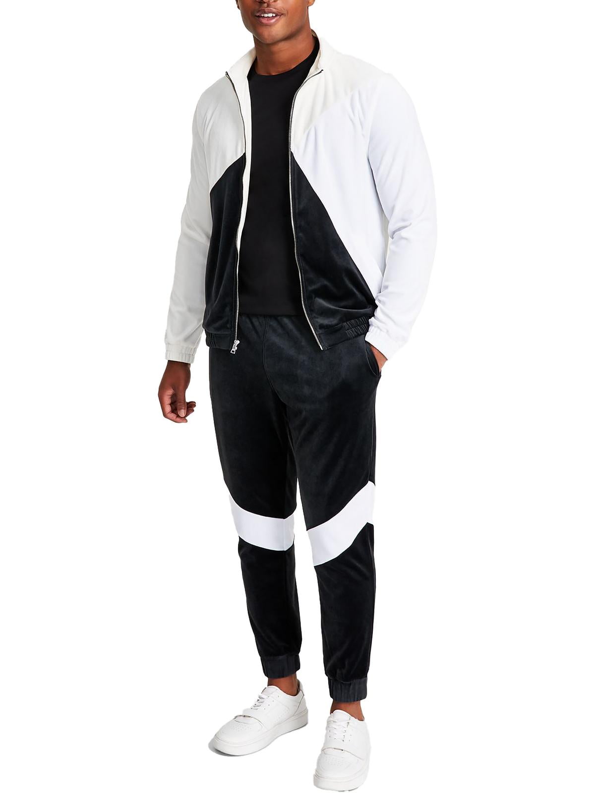 INC International Concepts Men's Regular Fit Pieced Colorblocked Velour Jacket White Size Small
