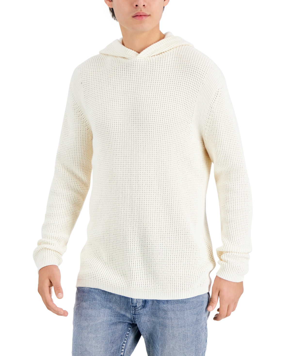 INC International Concepts Mens Acid Wash Hooded Sweater White Size Large