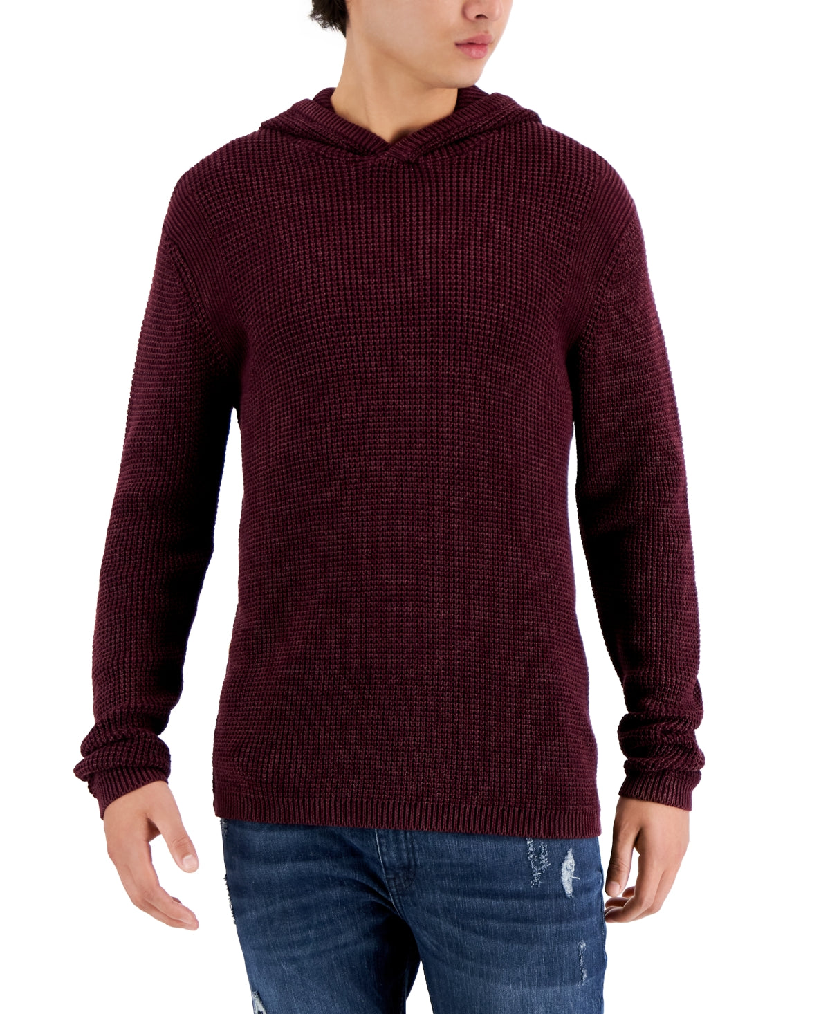INC International Concepts Men's Acid Wash Hooded Sweater Red Size Small