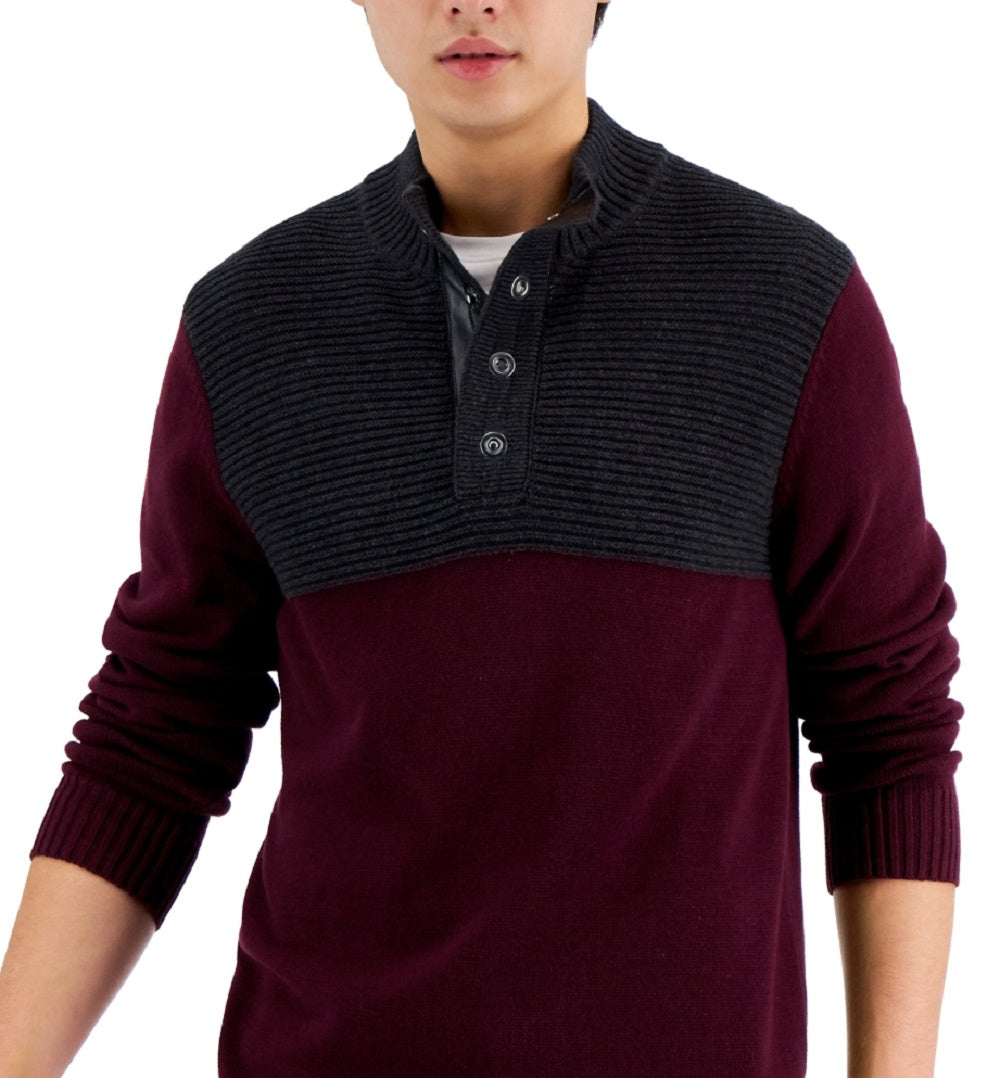 INC International Concepts Men's Colorblocked Mock Neck Sweater Red Size Medium