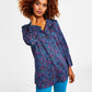Charter Club Women's Button Up Tunic Blue Size X-Small