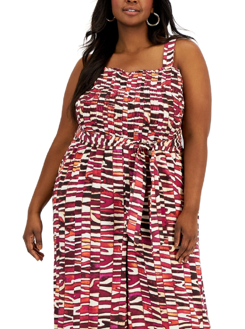 INC International Concepts Women's Smocked Jumpsuit Red Size 3X