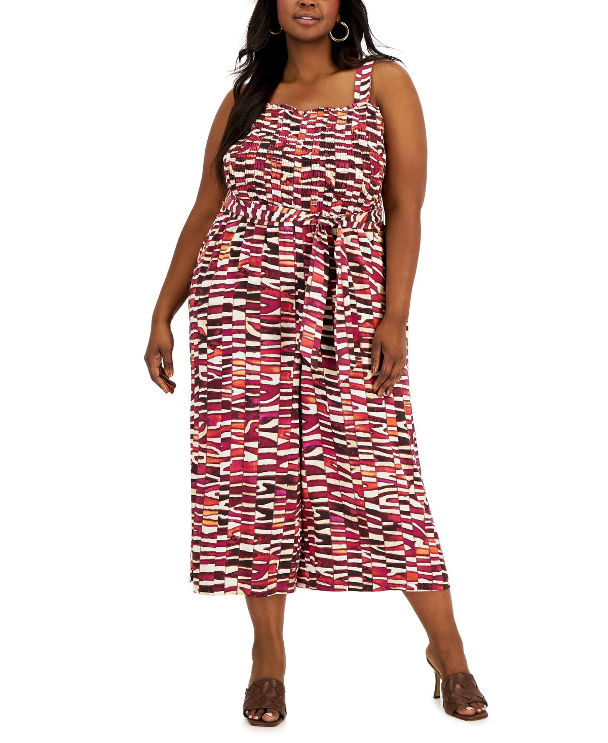 INC International Concepts Women's Smocked Jumpsuit Red Size 3X