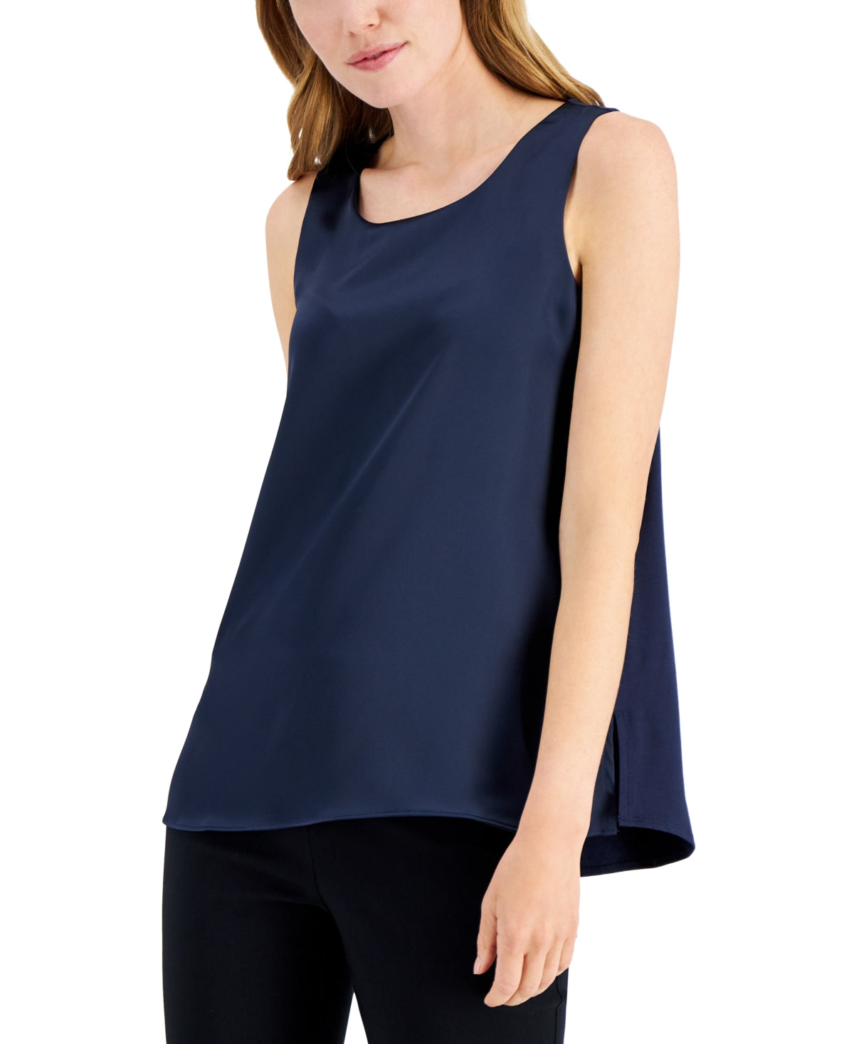 Alfani Women's Satin Front Sleeveless Tank Top Blue Size X-Large