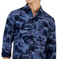 Alfani Men's Camo Print Button Front Long-Sleeve Pocket Shirt Blue Size Medium