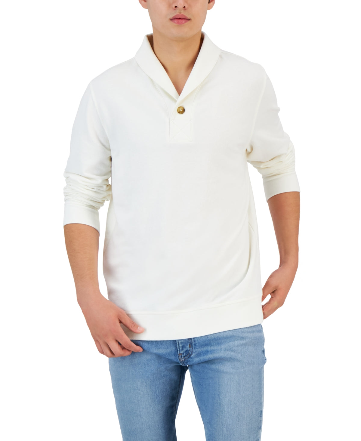 Club Room Men's Shawl Collar Sprilite Fleece Sweater White Size Large