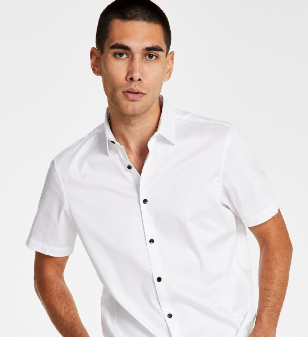 INC International Concepts Men's Tux Classic Fit Solid Button Down Shirt White Size Medium