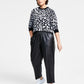 Bar III Women's Cheetah Jacquard Sweater Black Size Large