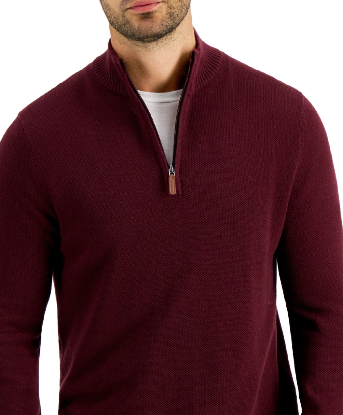 Club Room Men's Quarter Zip Textured Cotton Sweater Red Size Small