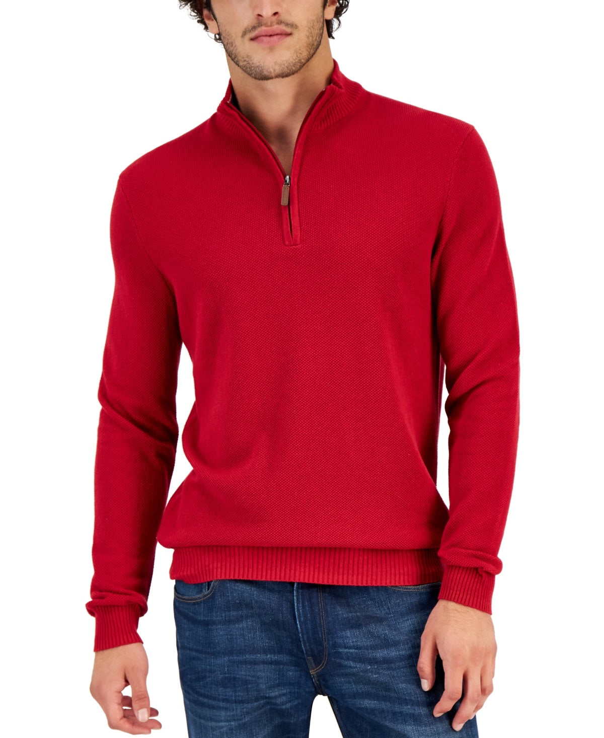 Club Room Men's Quarter Zip Textured Cotton Sweater Red Size XX-Large