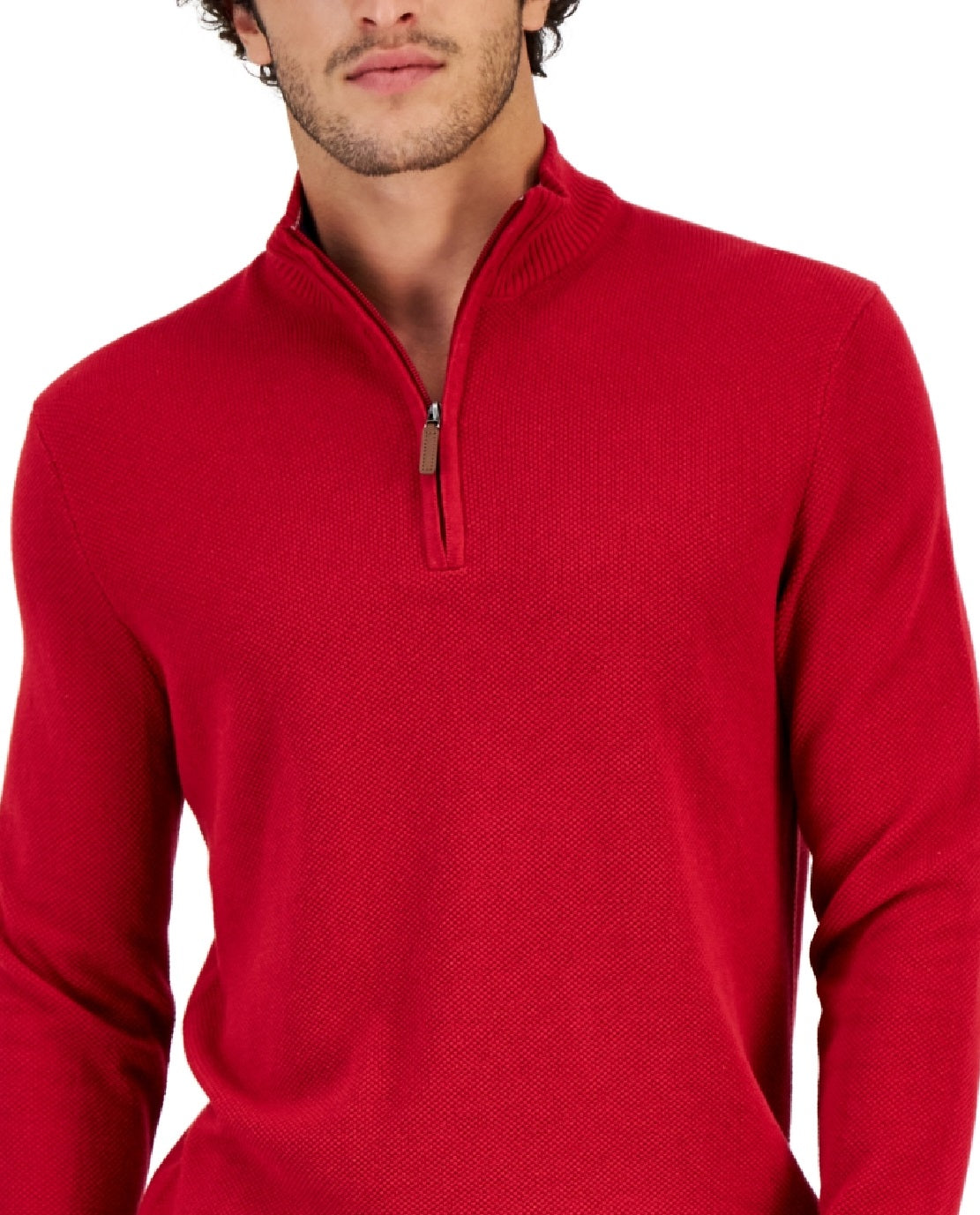 Club Room Men's Quarter Zip Textured Cotton Sweater Red Size XX-Large
