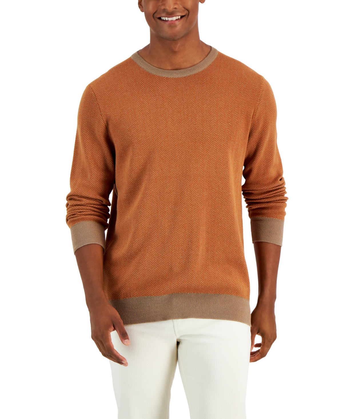 Club Room Men's Herringbone Sweater Brown Size X-Large