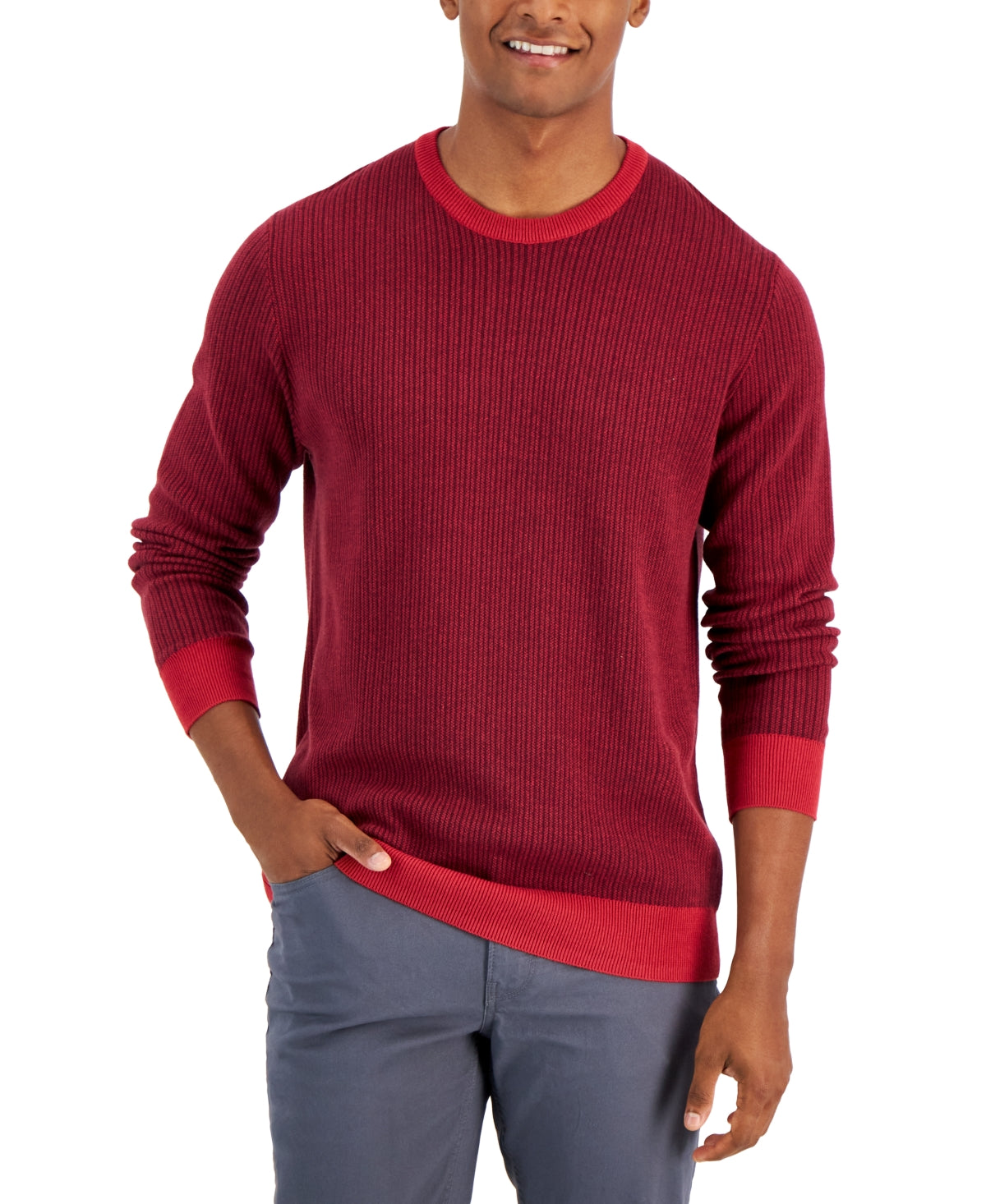Club Room Men's Two Tone Crewneck Sweater Red Size Medium