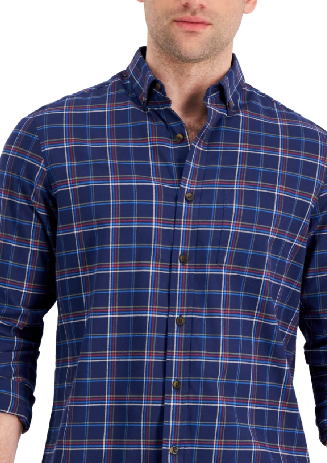 Club Room Men's Regula Fit Brushed Plaid Shirt Blue Size Medium