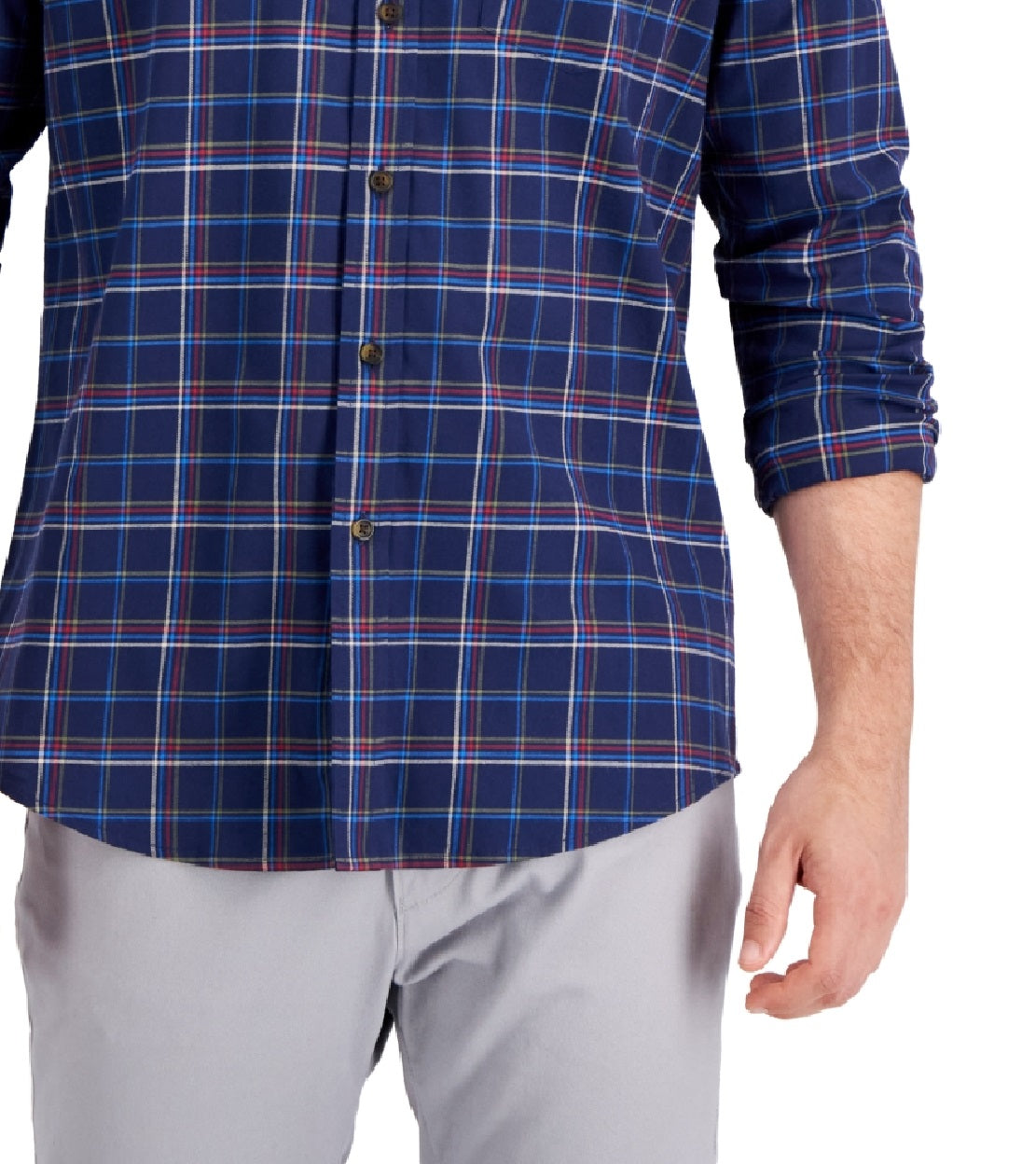 Club Room Men's Regula Fit Brushed Plaid Shirt Blue Size Medium