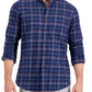 Club Room Men's Regula Fit Brushed Plaid Shirt Blue Size Large